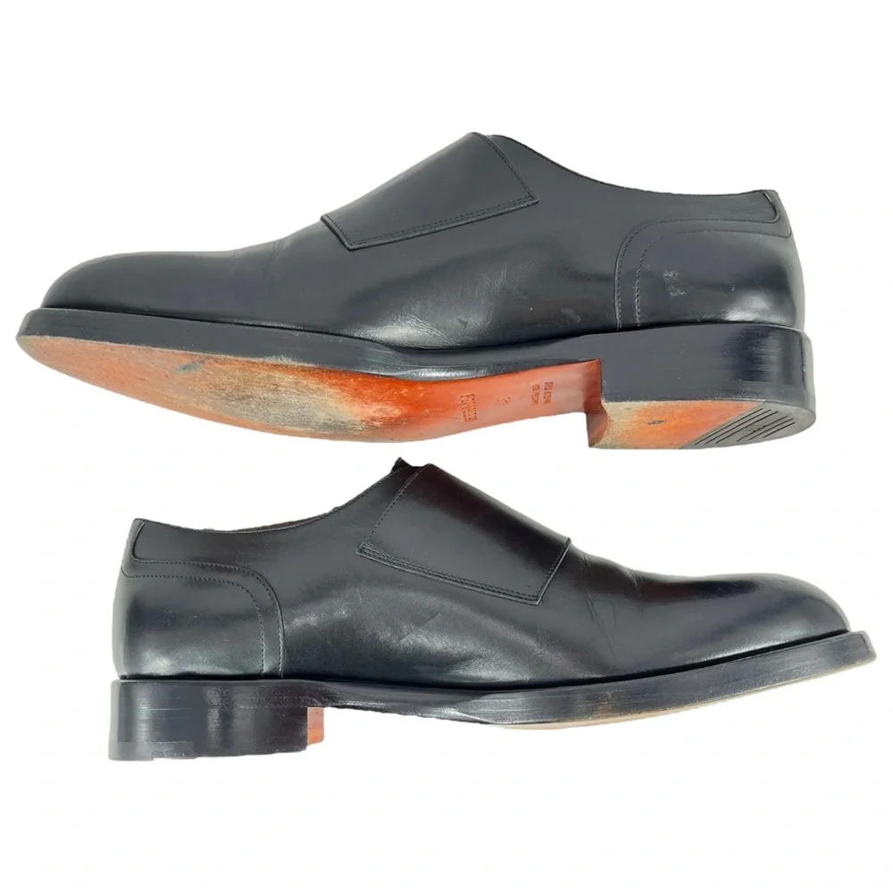 Hermès Men’s 42 Double Monk Strap Black Calfskin Dress Shoes Silver‎ Buckles